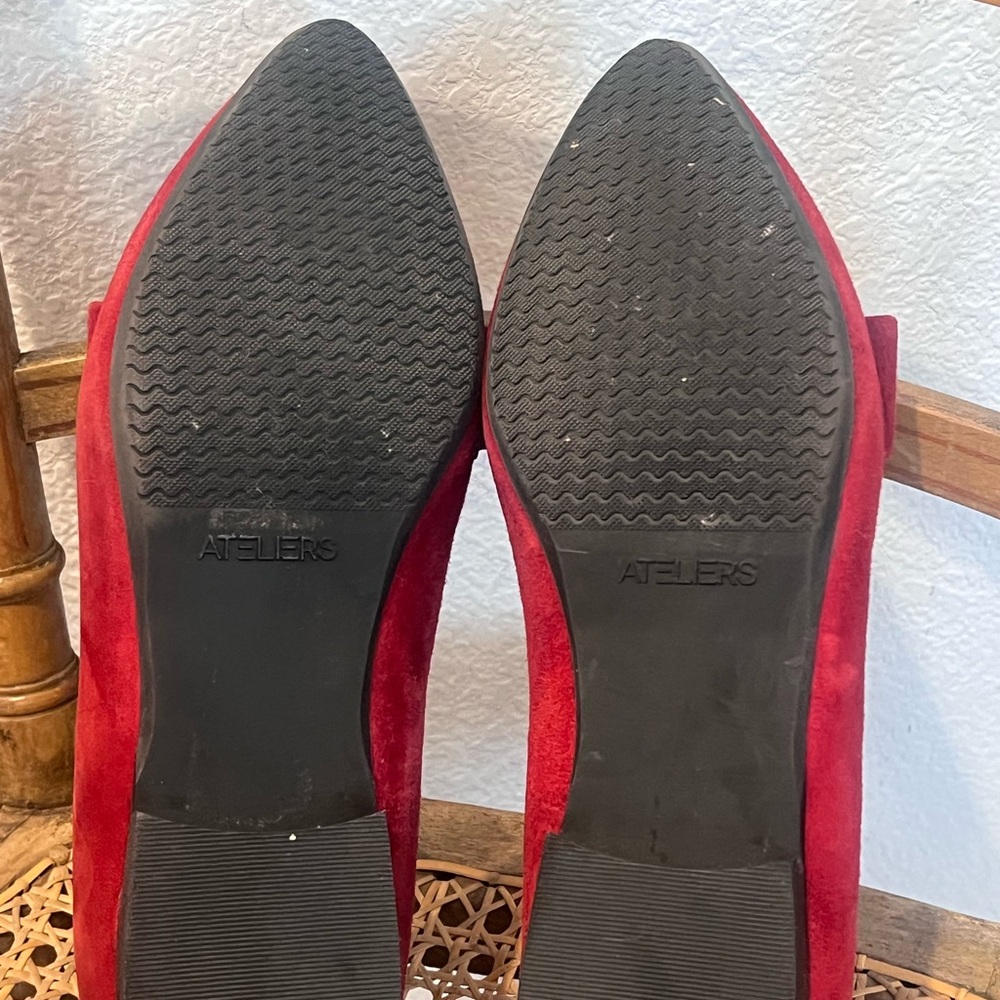Ateliers Thea Red Suede Loafers with Knotted Bow Detail - Picture 8 of 9